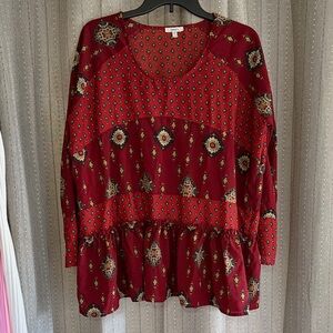 JODIFL Red Patterned Long Sleeve Blouse